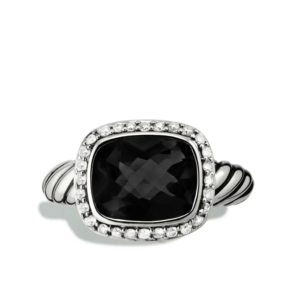 David Yurman Black Onyx Cable Ring with Pavé Diamonds